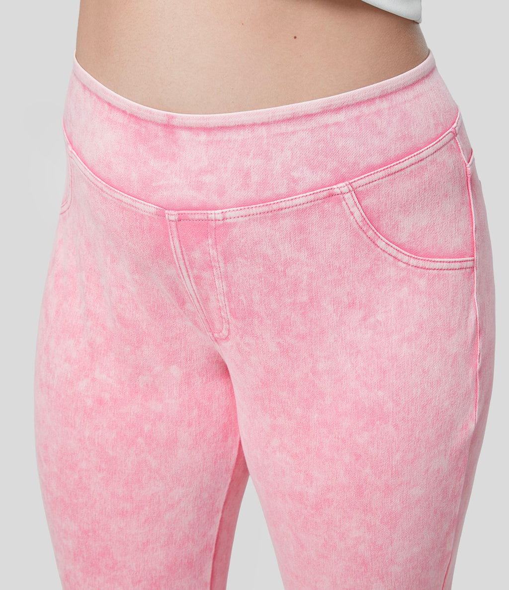 Halara Flex™ Legging Casual 7/8 Grande Taille en Denim Tricot Extensible Coloré à Taille Haute avec Poches Latérales Arrière