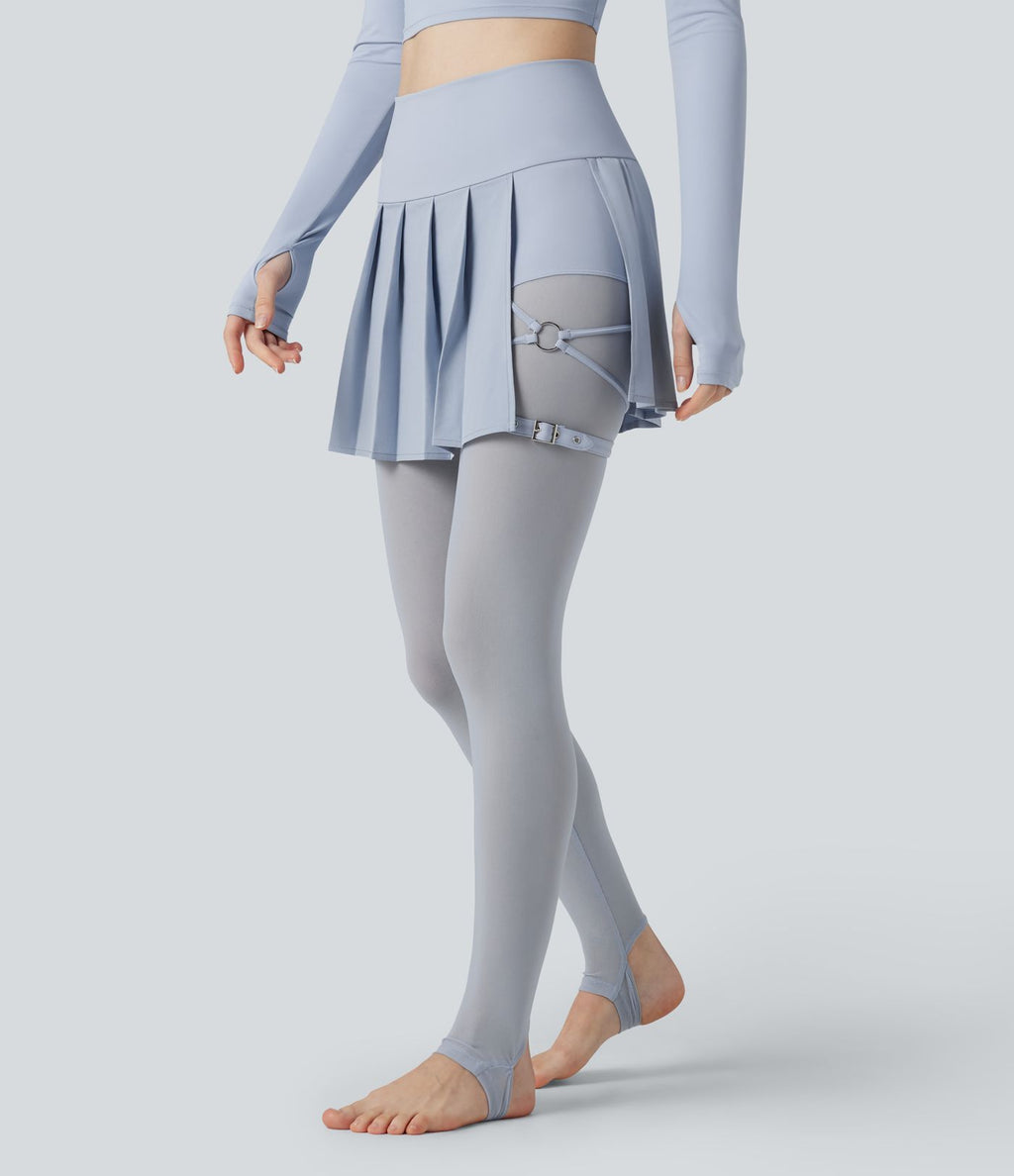 Legging à jupe étrier danse Breezeful™ 2-en-1 taille haute plissé résille contrastante séchage rapide avec poches
