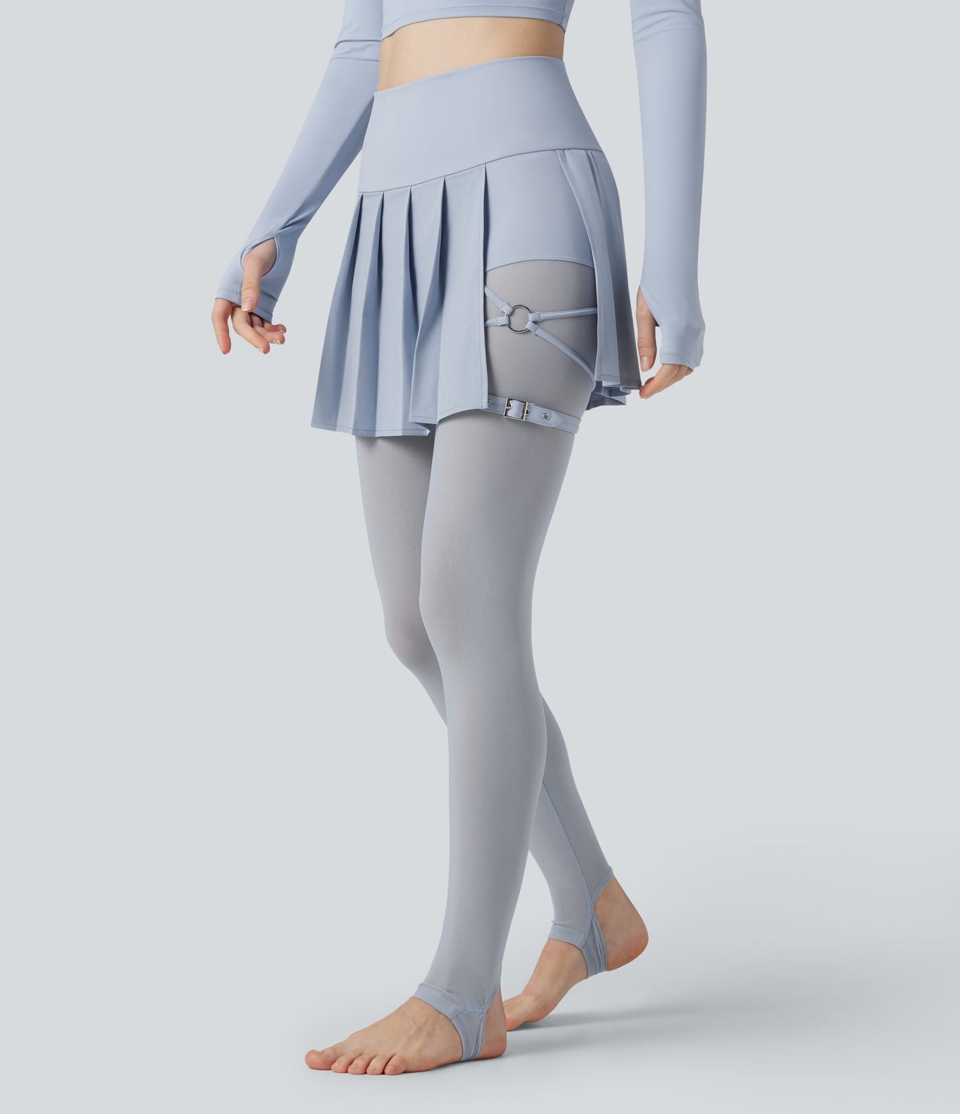 Legging à jupe étrier danse Breezeful™ 2-en-1 taille haute plissé résille contrastante séchage rapide avec poches