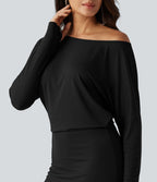 Robe mini moulante froncée à une épaule avec manches longues et passe-pouces
