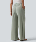 Pantalon large taille haute avec cordon de serrage et poches