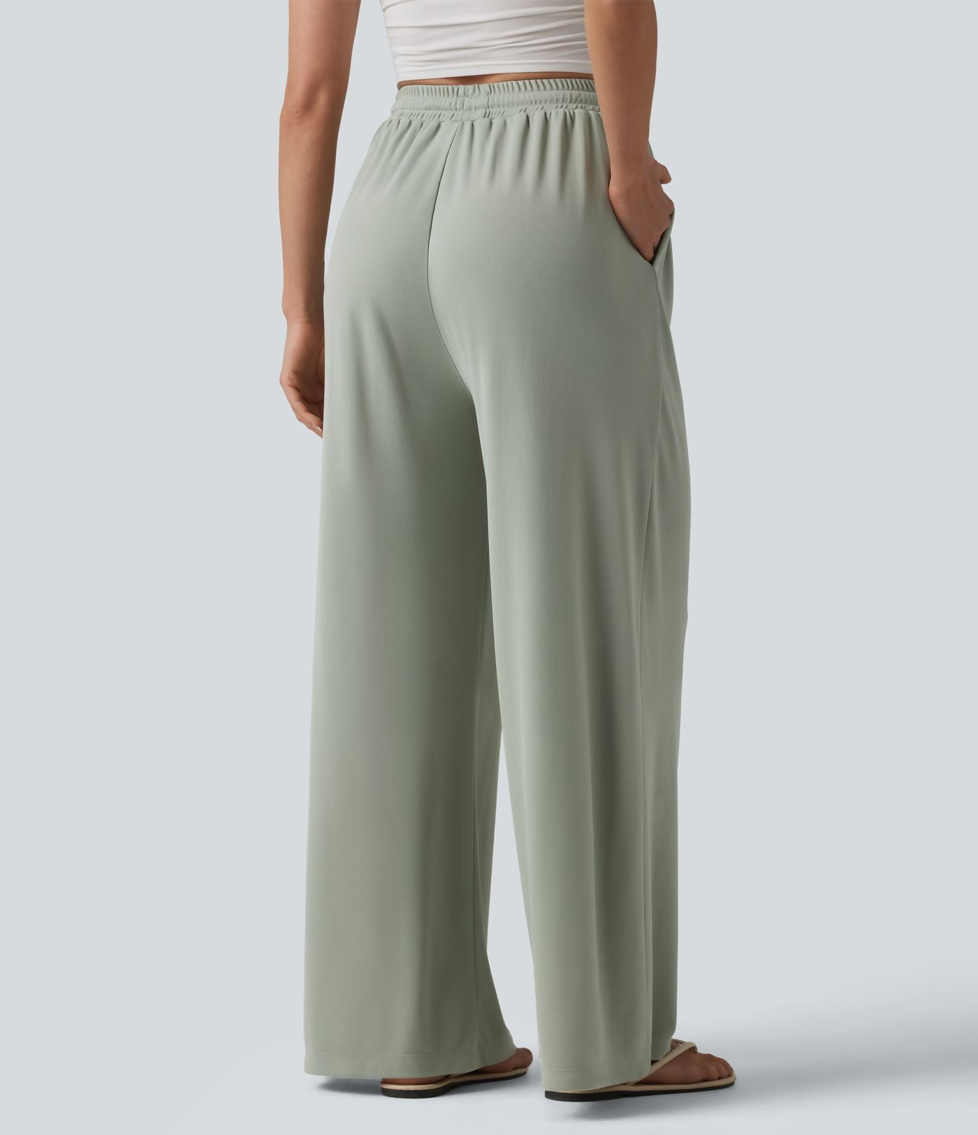 Pantalon large taille haute avec cordon de serrage et poches