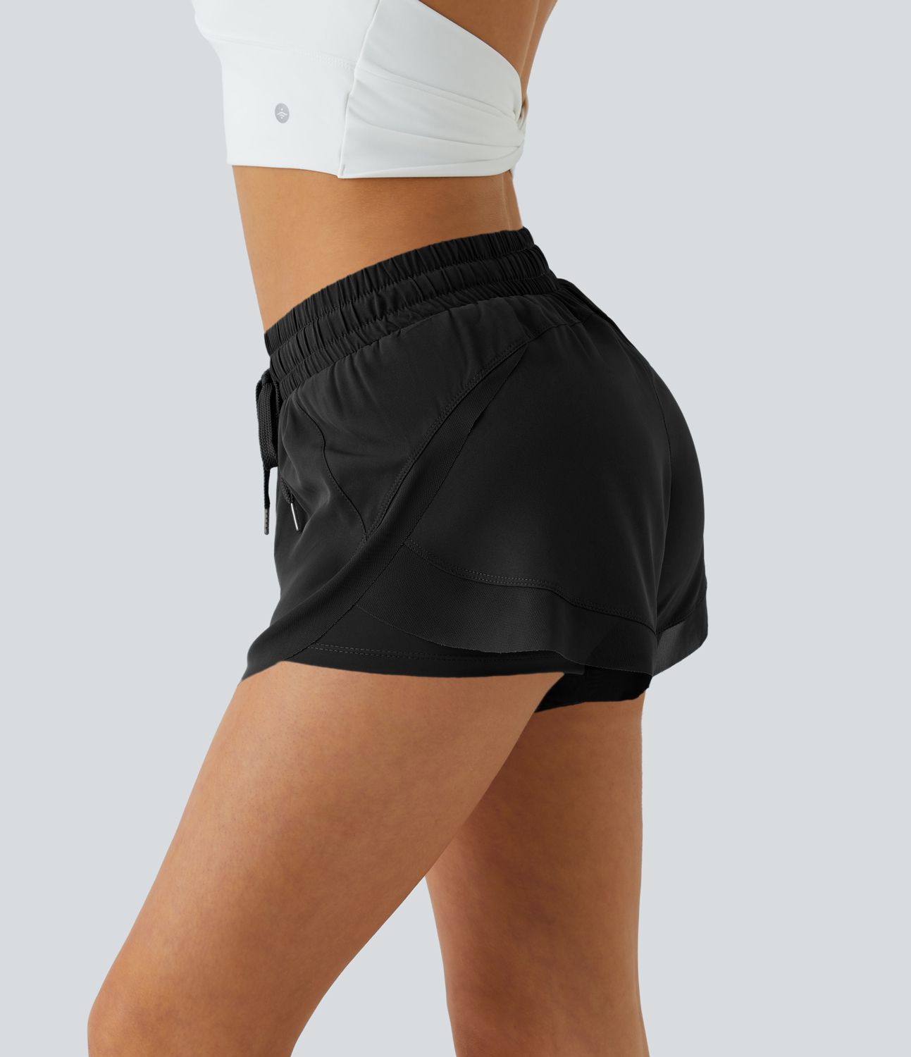 Shorts Running 7,5cm 2 en1 Taille Mi-Haute Cordon de Serrage Empiècement Mesh Contrastant