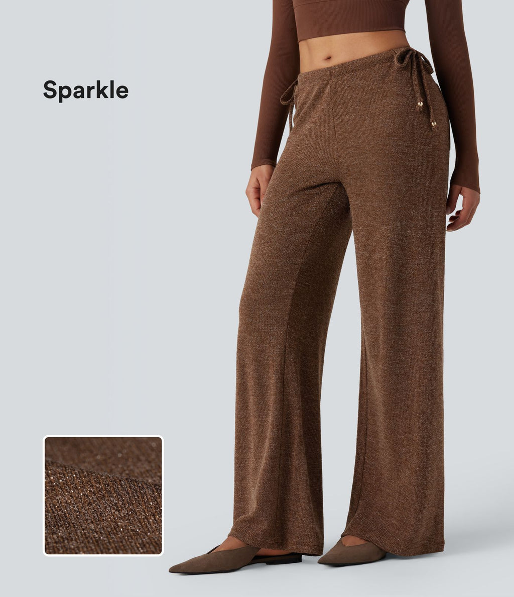 Pantalon large tricot effet sparkle avec poches