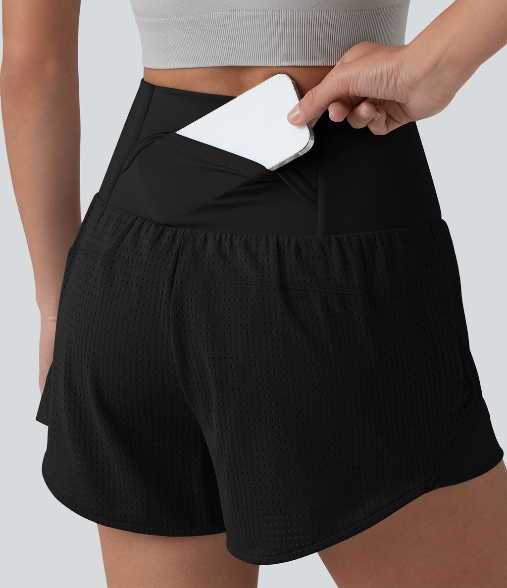 Short de yoga 2-en-1 gainant taille haute à œillets avec poche — 6,5 cm