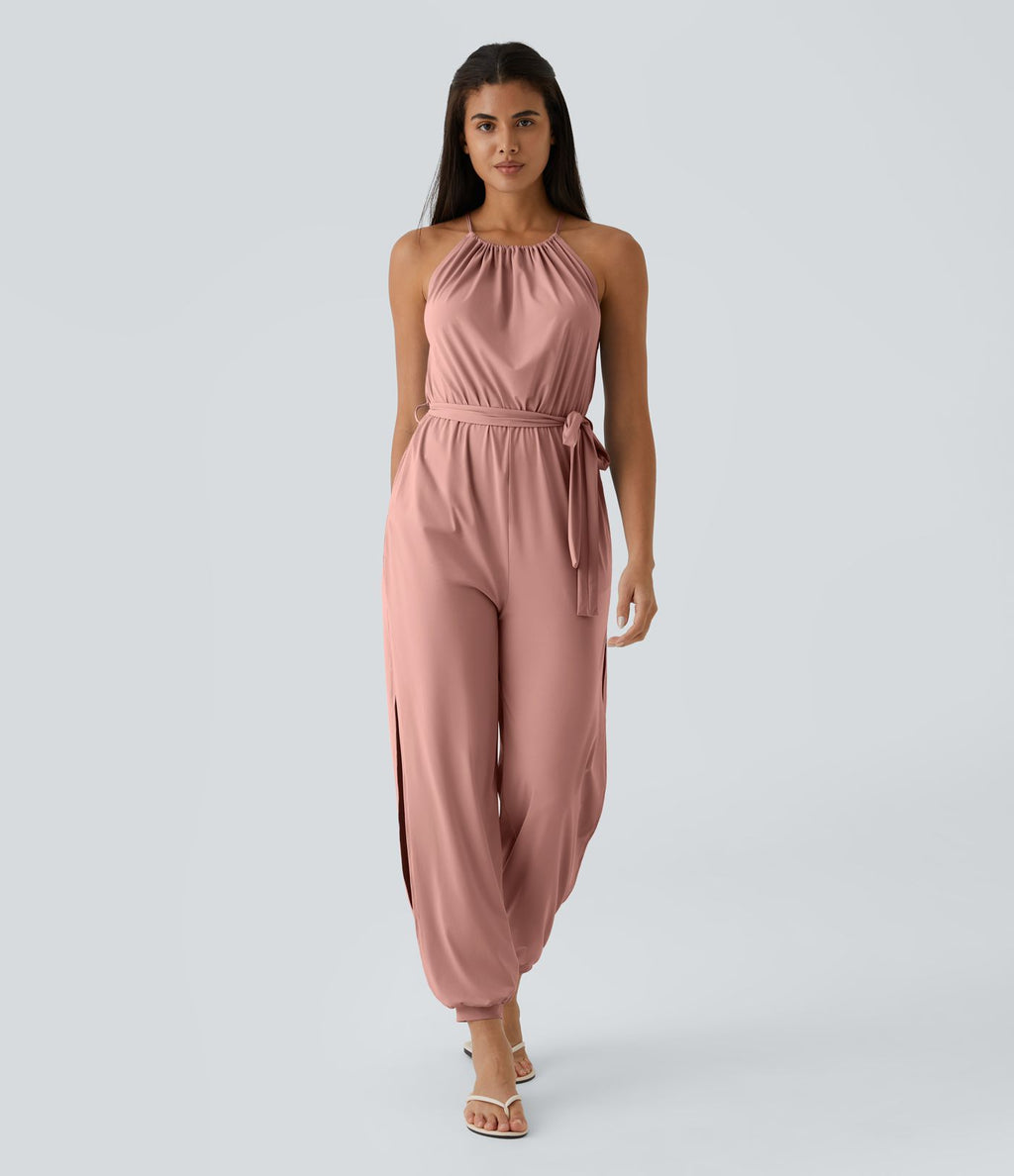 Combinaison de vacances sans manches avec attache au dos, plis, ceinture et poches latérales et découpes effet frais InstantCool
