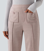Pantalon tailleur taille haute à coupe droite pied-de-poule avec poches Halara Flex™