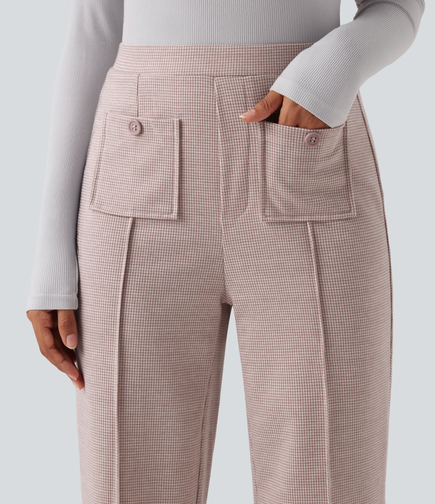 Pantalon tailleur taille haute à coupe droite pied-de-poule avec poches Halara Flex™