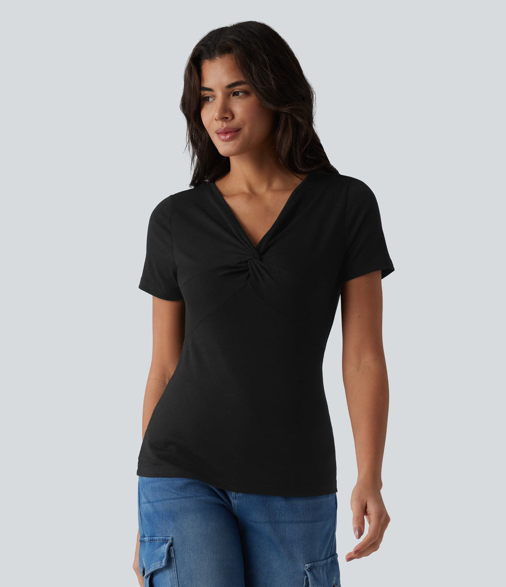 T-shirt casual col V à manches courtes