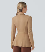 Manteau de travail col châle ourlet à volants à manches longues Halara Flex™