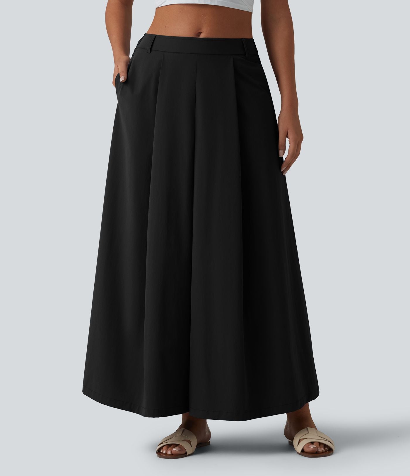 Pantalon culotte décontracté 7/8 à taille mi-haute plissé avec poches