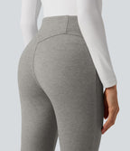 Pantalon  taille haute décontracté évasé côtelé gainant