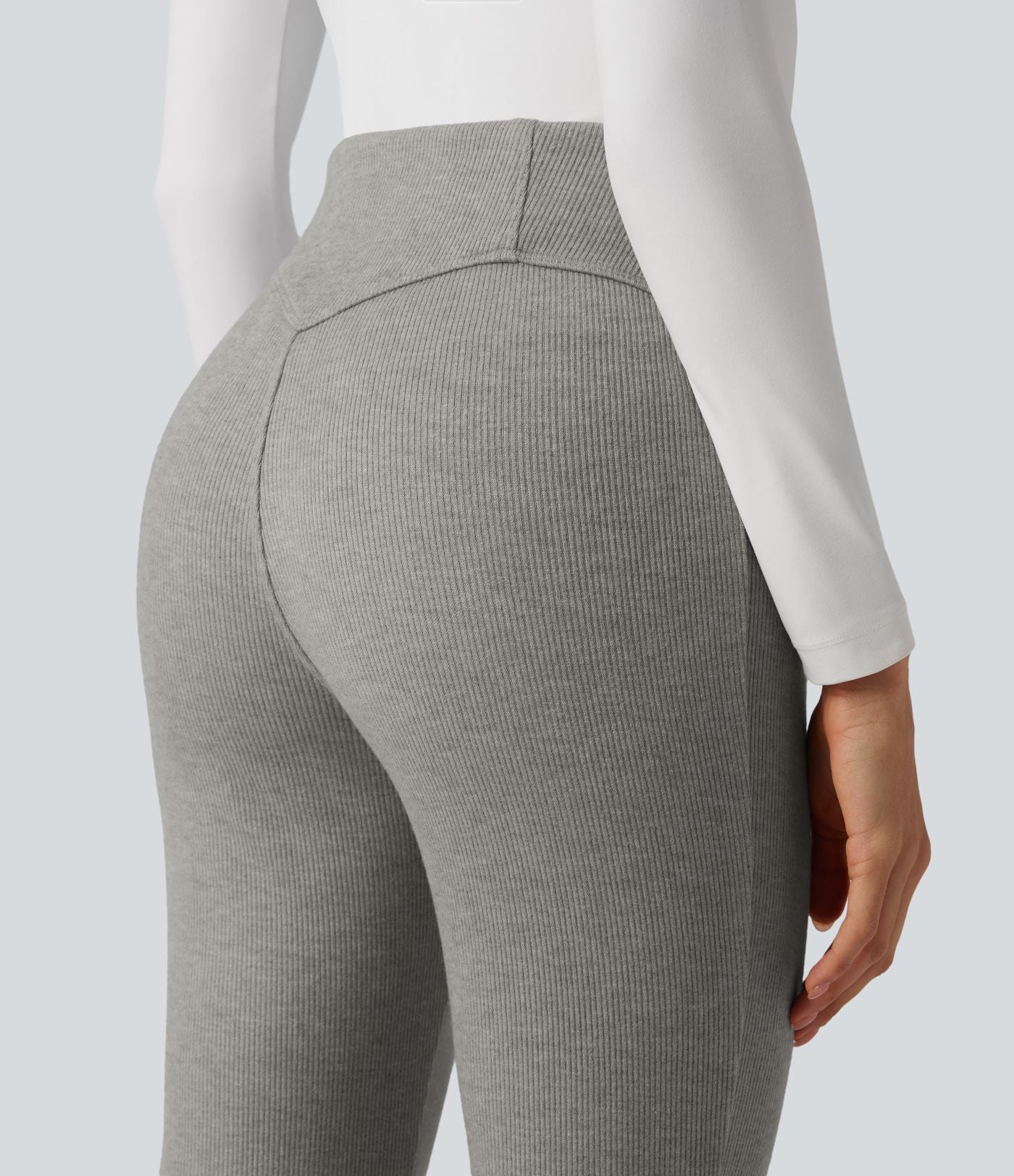 Pantalon  taille haute décontracté évasé côtelé gainant