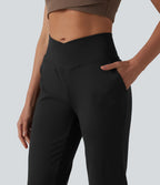 Pantalon bootcut de yoga taille haute croisée avec poches
