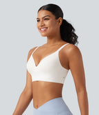 Brassière yoga SoftlyZero™ maintien léger à décolleté V plongeant, coussinets fixes, push-up, protection solaire UPF 50+