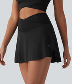 Jupe-short de padel/pickleball mini 2-en-1 croisée taille haute avec poches