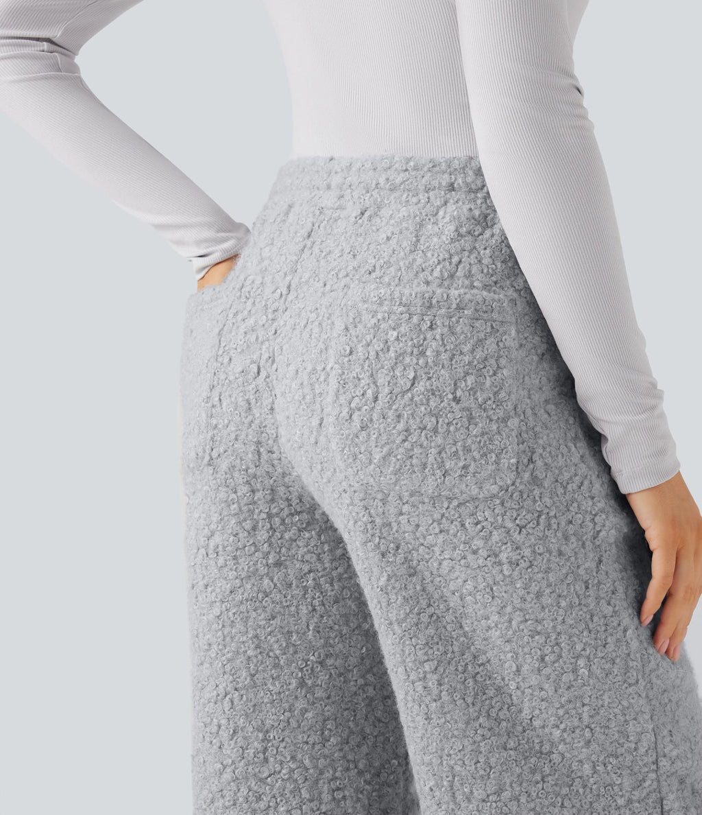 Jogging décontracté en teddy taille mi-haute avec cordon et poches