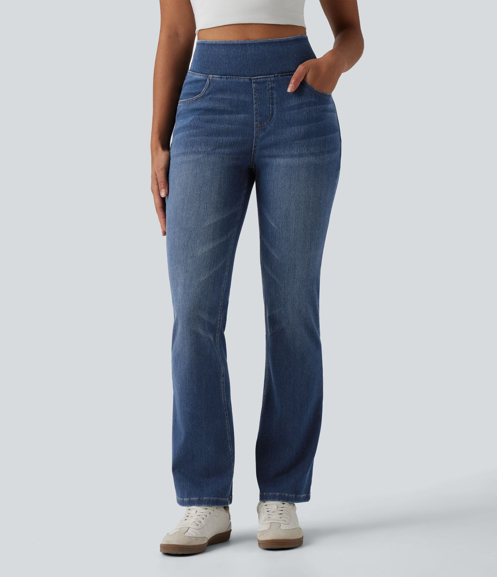 Jean Halara Flex™ Curvy taille haute bootcut délavé décontracté avec poches