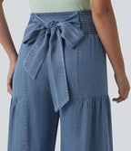 Jean large décontracté drapé taille haute en lyocell avec cordon de serrage et poches
