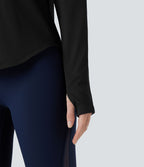 Top de sport col rond mesh contrastant manches longues avec trous pouces