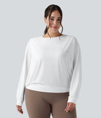 Haut de yoga grande taille à col rond, manches longues et fronces - UPF50+