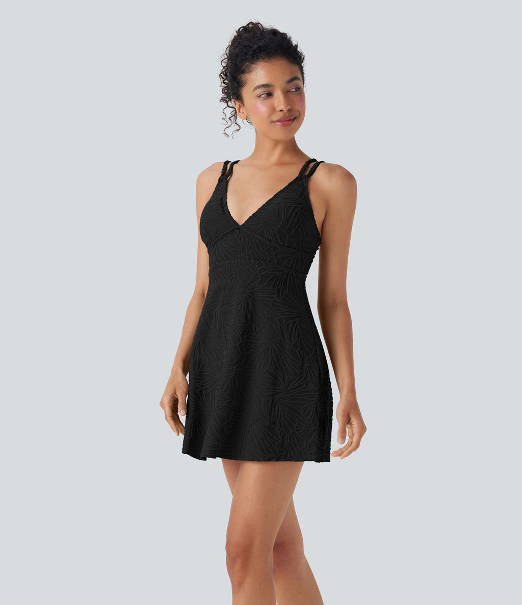 Robe de bain courte 2-en-1 dos nu ajourée