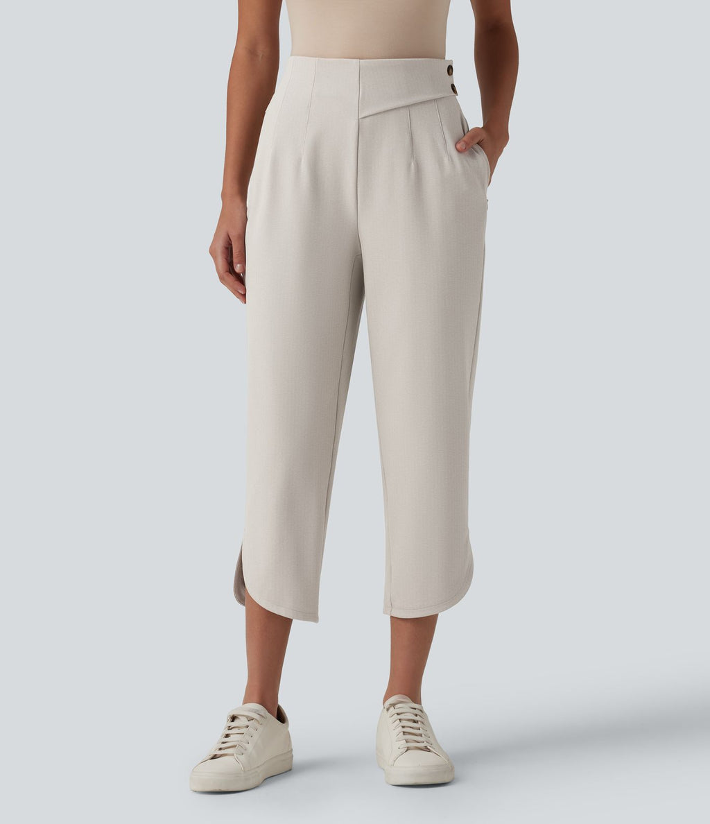Pantalon tailleur 7/8 fuselé Halara Flex™ à chevrons taille haute avec ourlet arrondi et poches