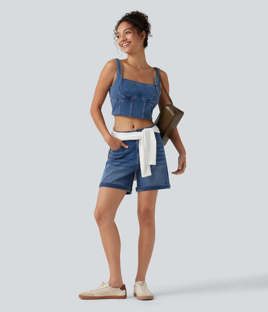 Halara Flex™ Short en denim taille mi-haute ourlet retroussé 12,5 cm avec poches
