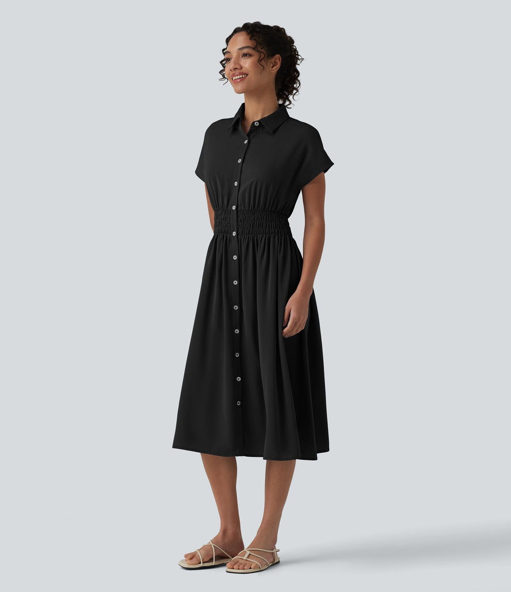 Robe-chemise midi défroissage facile avec manches courtes