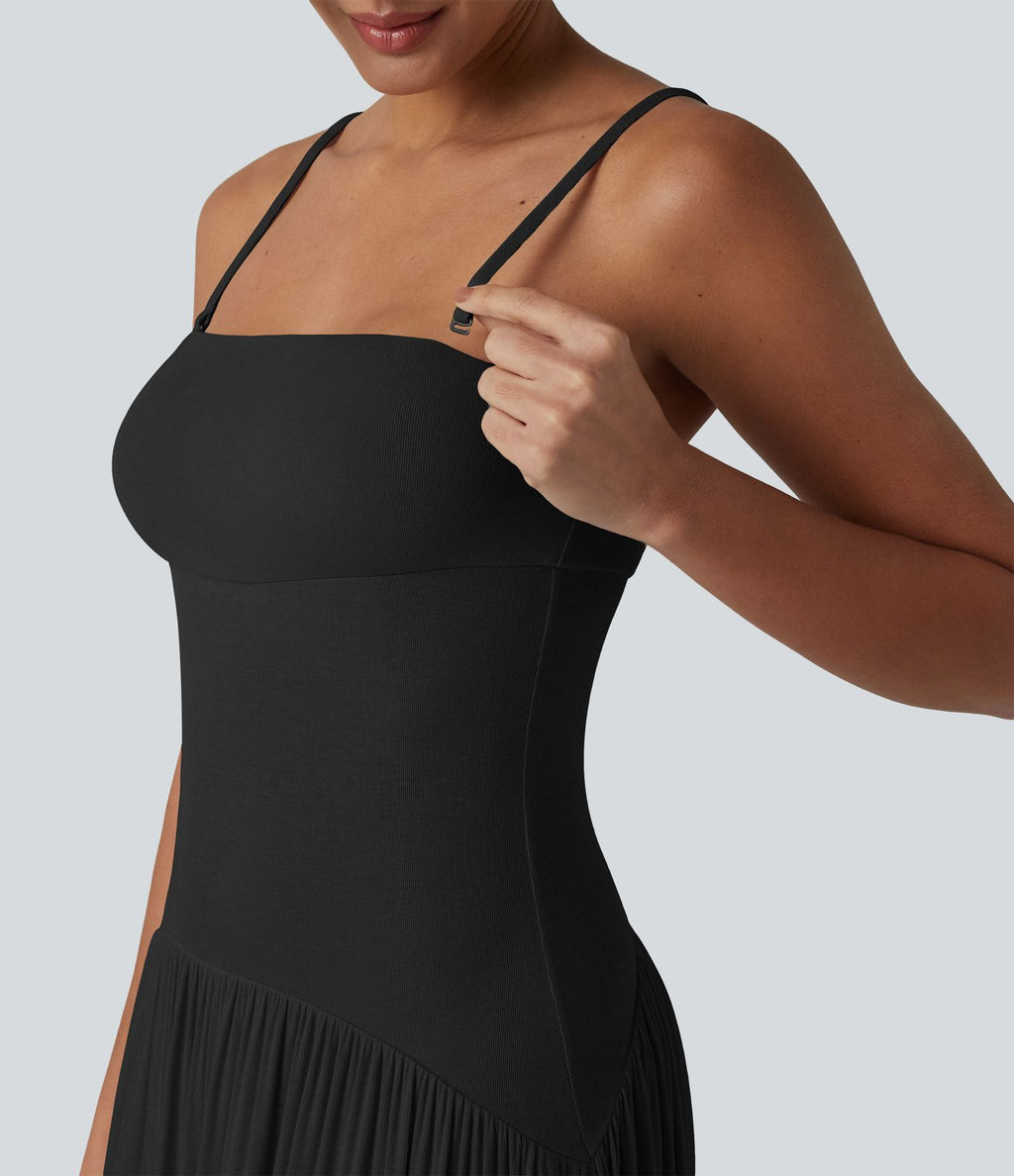 Robe longue fluide côtelée à bretelles fines avec poches
