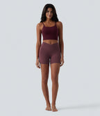 Softlyzero™ Short cycliste yoga taille haute croisé avec dentelle contrastée et poche arrière 12,5 cm - UPF50+