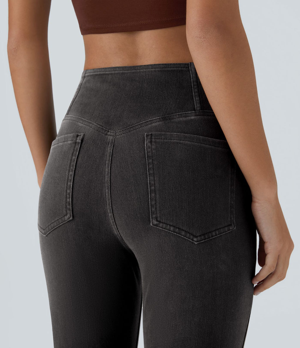 Halara Flex™ - Jean Ultra Evasé Tricot Extensible Lavé Poches Croisées Taille Haute