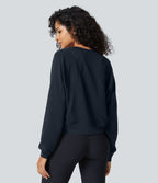 Sweatshirt Casual Solide à Manches Raglan et Col Rond