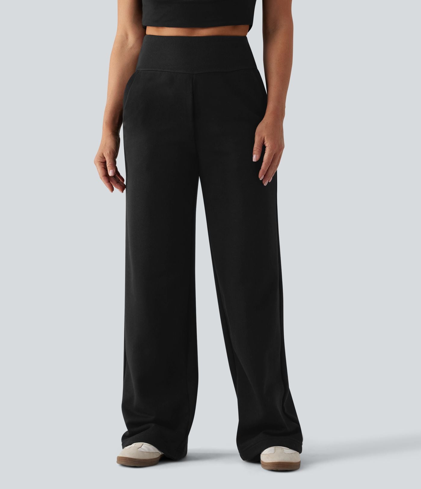 Jogging casual large coton taille haute avec poches
