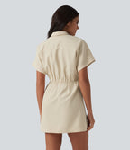 Robe chemise mini bureau à manches courtes avec poche