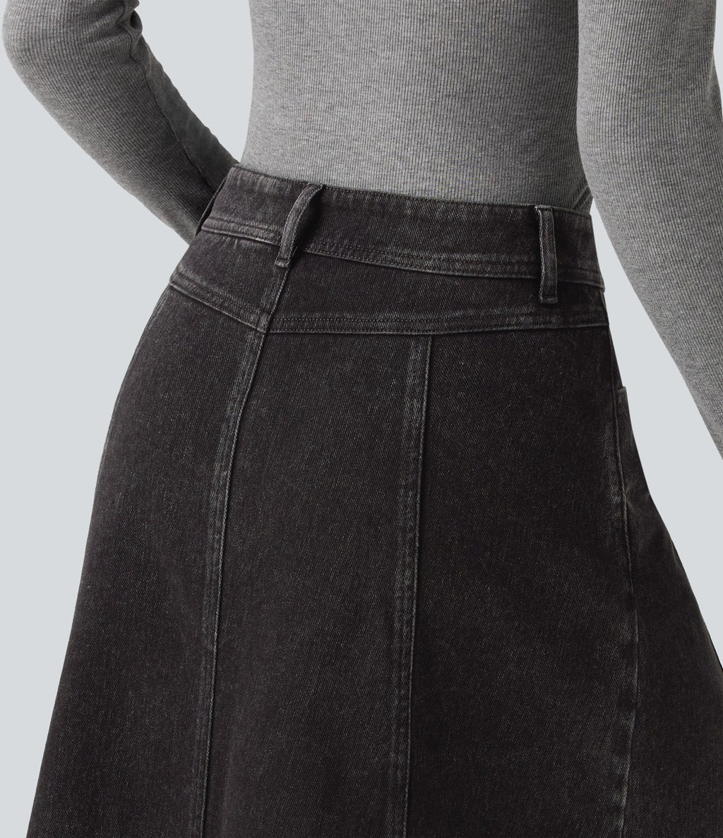 Jupe en jean midi casual Halara Flex™ taille mi-haute avec poches