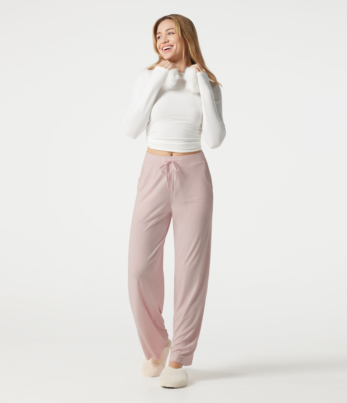 Pantalon de détente large taille mi-haute avec cordon de serrage et poches