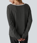 T-shirt rayé col V manches longues