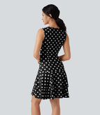 Robe mini casual à pois col rond sans manches ourlet à volants superposés