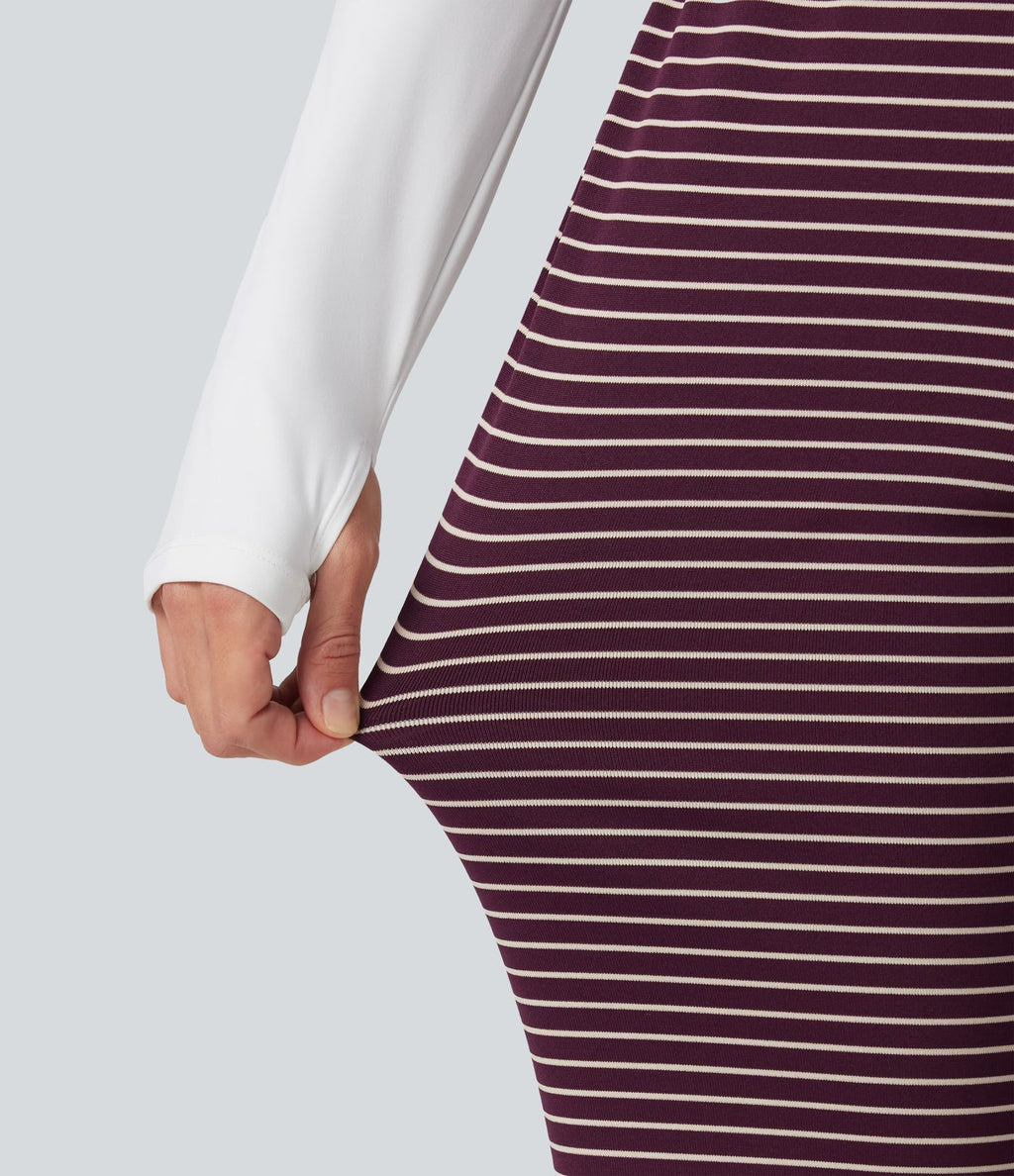 Pantalon décontracté à rayures en maille côtelée, taille mi-haute, cordon de serrage et coupe bootcut, avec poches