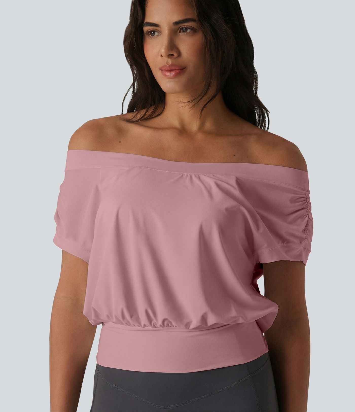 Haut de sport yoga épaules dénudées manches courtes oversize effet frais InstantCool séchage rapide