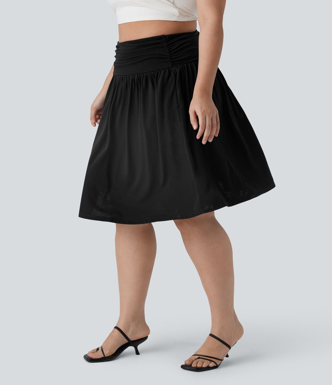 Jupe grande taille fluide froncée taille haute avec poches