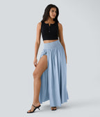 Breezeful™ Jupe Taille Haute Casual Maxi Séchage Rapide Fluide Fente Plissée 2 en 1