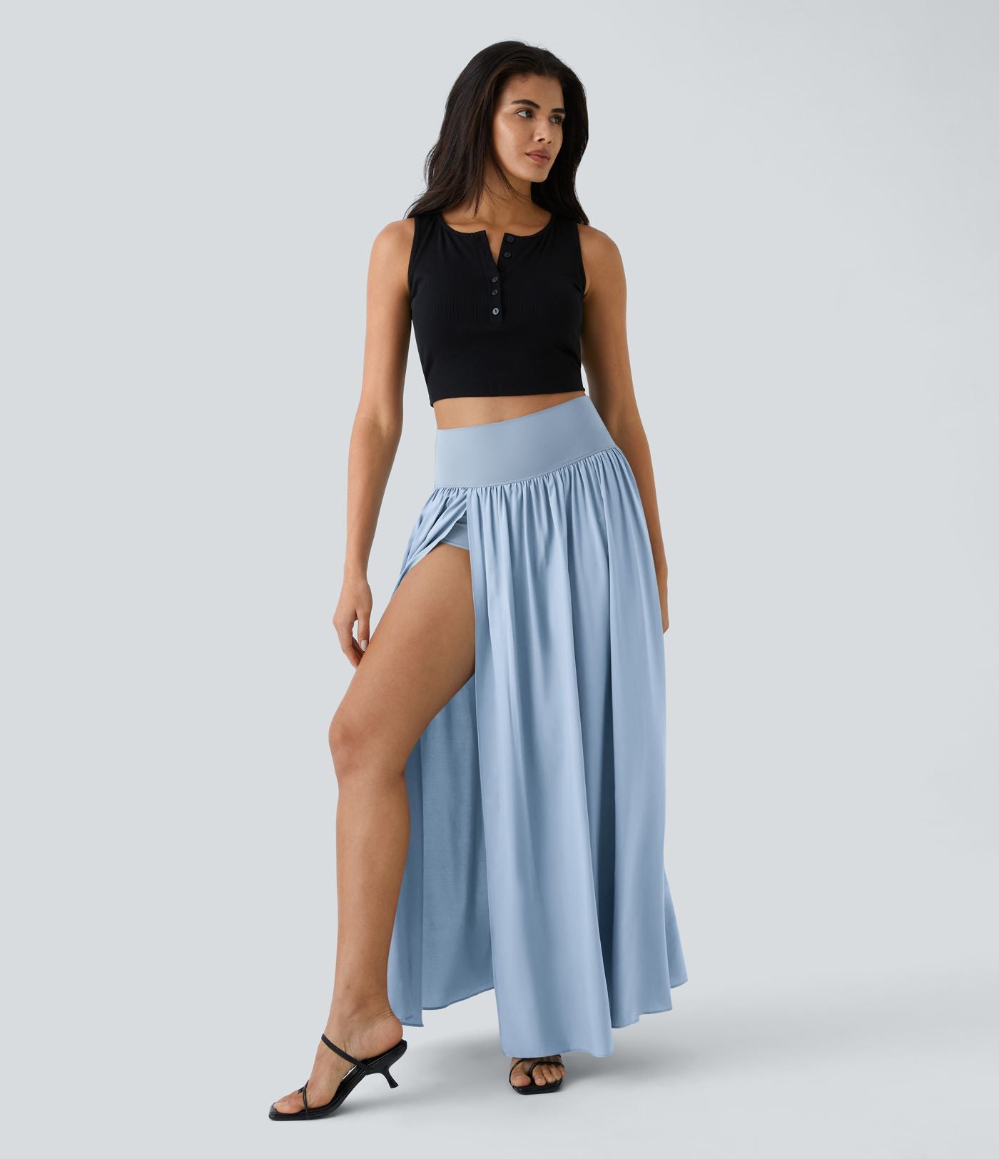 Breezeful™ Jupe Taille Haute Casual Maxi Séchage Rapide Fluide Fente Plissée 2 en 1