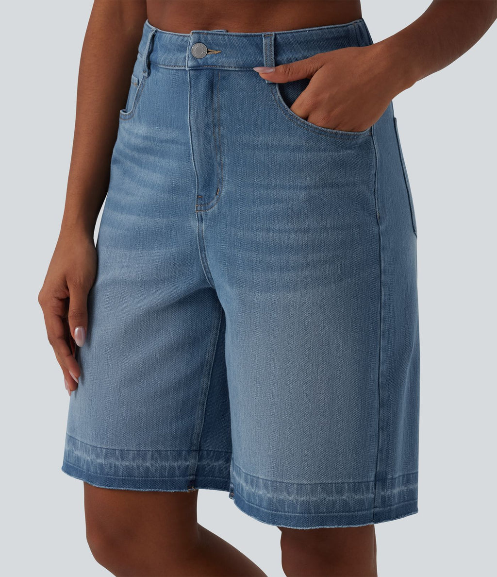 Halara Flex™ Bermuda casual en jean taille haute avec poches