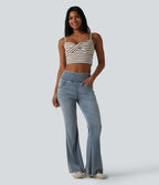 Halara Flex™ Jean évasé décontracté taille mi-haute en lyocell délavé avec poches