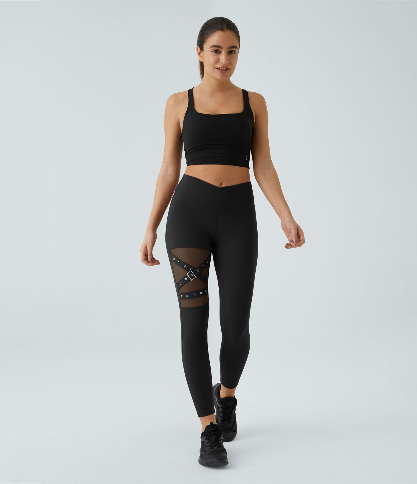 Legging yoga croisé taille haute avec mesh contrastant et boucle décorative DayStretch