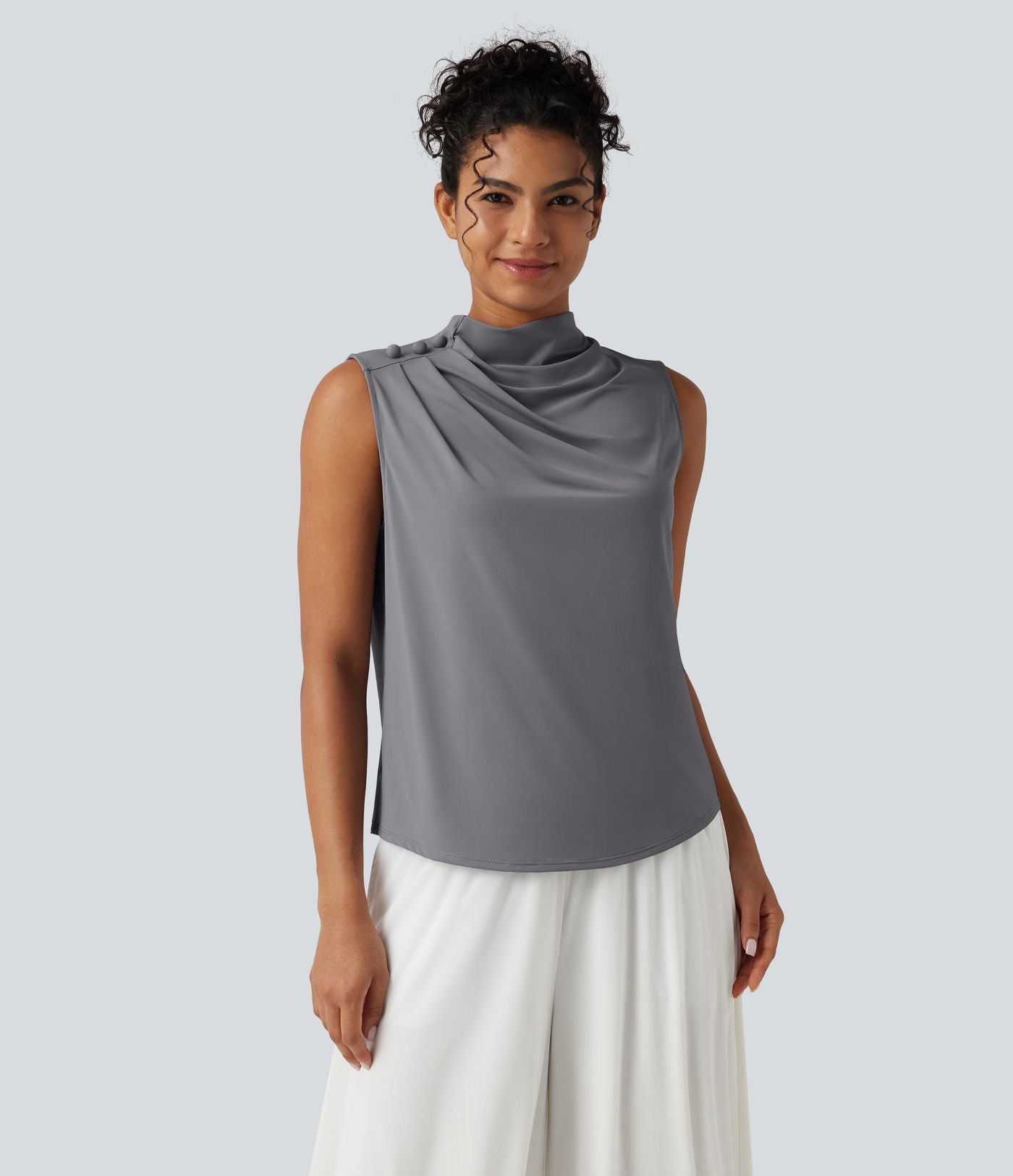 Haut tailleur sans manches à col cheminée et dos à découpe goutte d'eau à effet frais InstantCool, protection solaire UPF50+