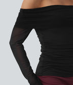 Haut SoftlyZero™ Plush épaules dénudées mesh manches longues