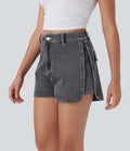 Short décontracté en denim extensible Halara Flex™ taille haute avec bouton, fermeture éclair et ourlet courbé 7,5 cm